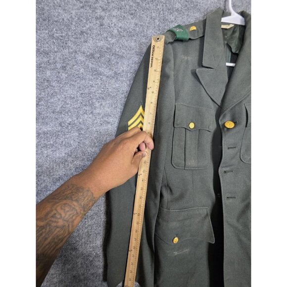 Vintage US Army Coat Mens Long 35 Army Green Shade 44 Wool Serge Service 60s - Picture 11 of 16
